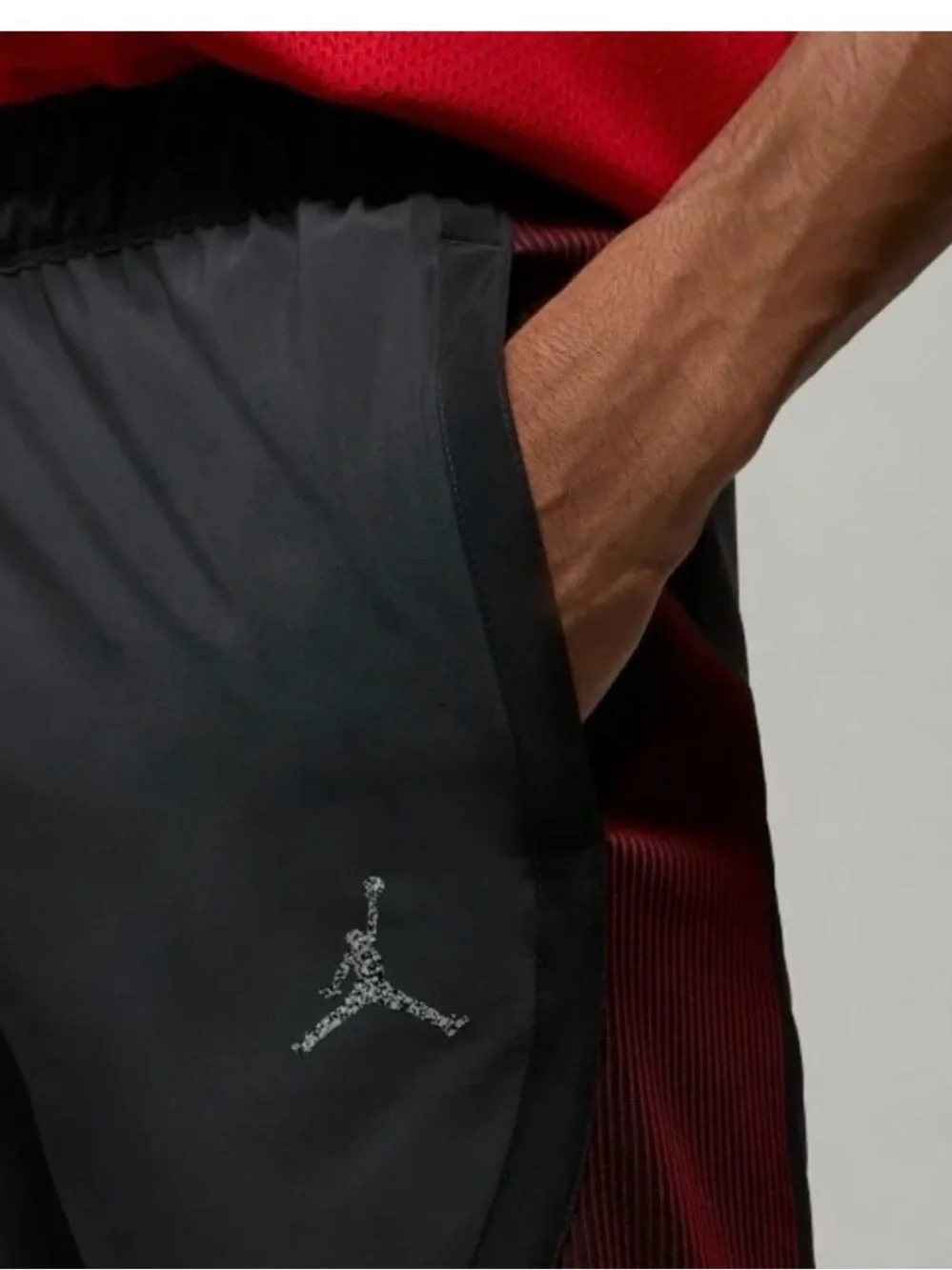 Jordan Black Athletic Layered Training Shorts with Red Underlayer